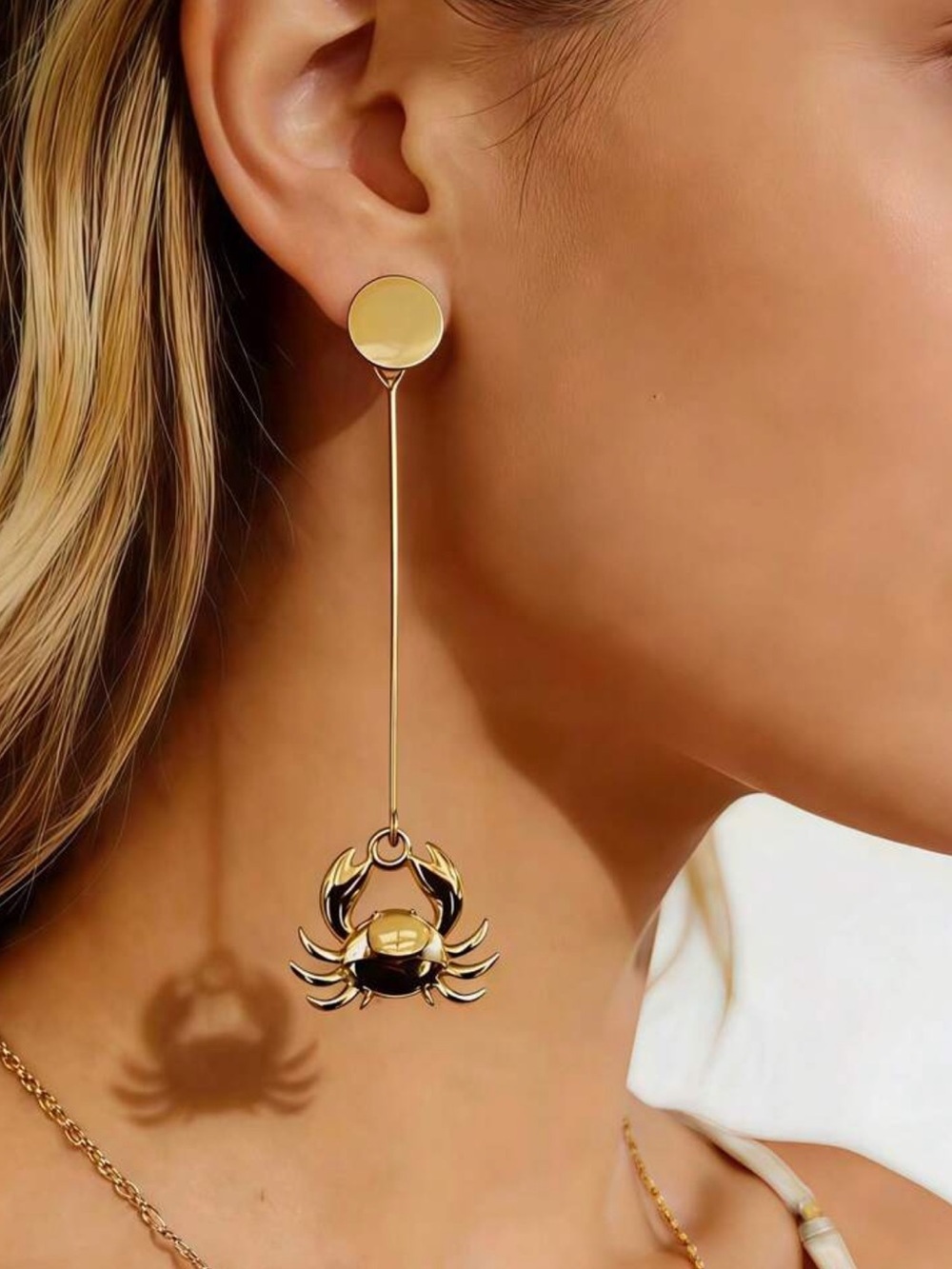Golden Zodiac Crab Drop Earrings